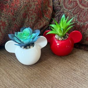 Playful Red and White Ceramic Ear Accent Planters